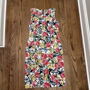 Talbots Petites Floral Sleeveless Shift Dress Cotton Pique Multi Color 6P